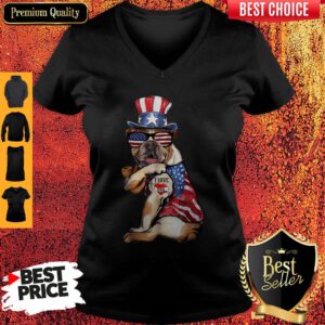 Uncle Sam Bulldog Tattoo I Love US Happy The 4th Of July V-neck