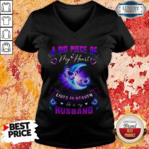 A Big Piece Of My Heart Lives In Heaven Husband Butterfly Moon V-neck