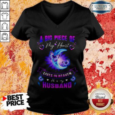 A Big Piece Of My Heart Lives In Heaven Husband Butterfly Moon V-neck