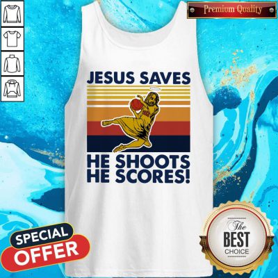 Basketball Jesus Saves He Shoots He Scores Vintage Retro Tank Top