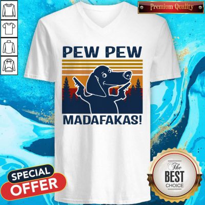 Cute Daschund Pew Pew Madafakas V-neck