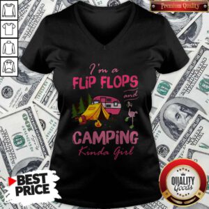 Flamingo I’m A Flip Flops And Camping Kinda Girl V-neck