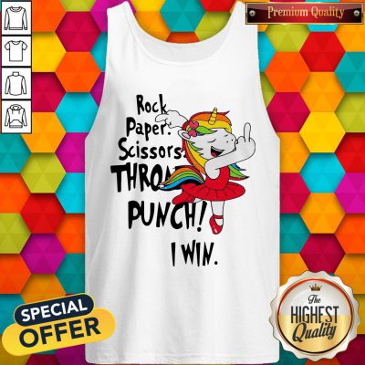 Unicorn Rock Paper Scissors Throat Punch I Win Tank Top