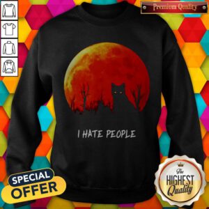 Alternative view of Awesome Black Cat I Hate People Sunset Halloween Shirt