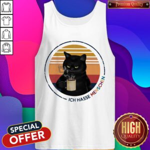 Alternative view of Black Cat Drink Coffee Ich Hasse Menschen Vintage Retro Shirt