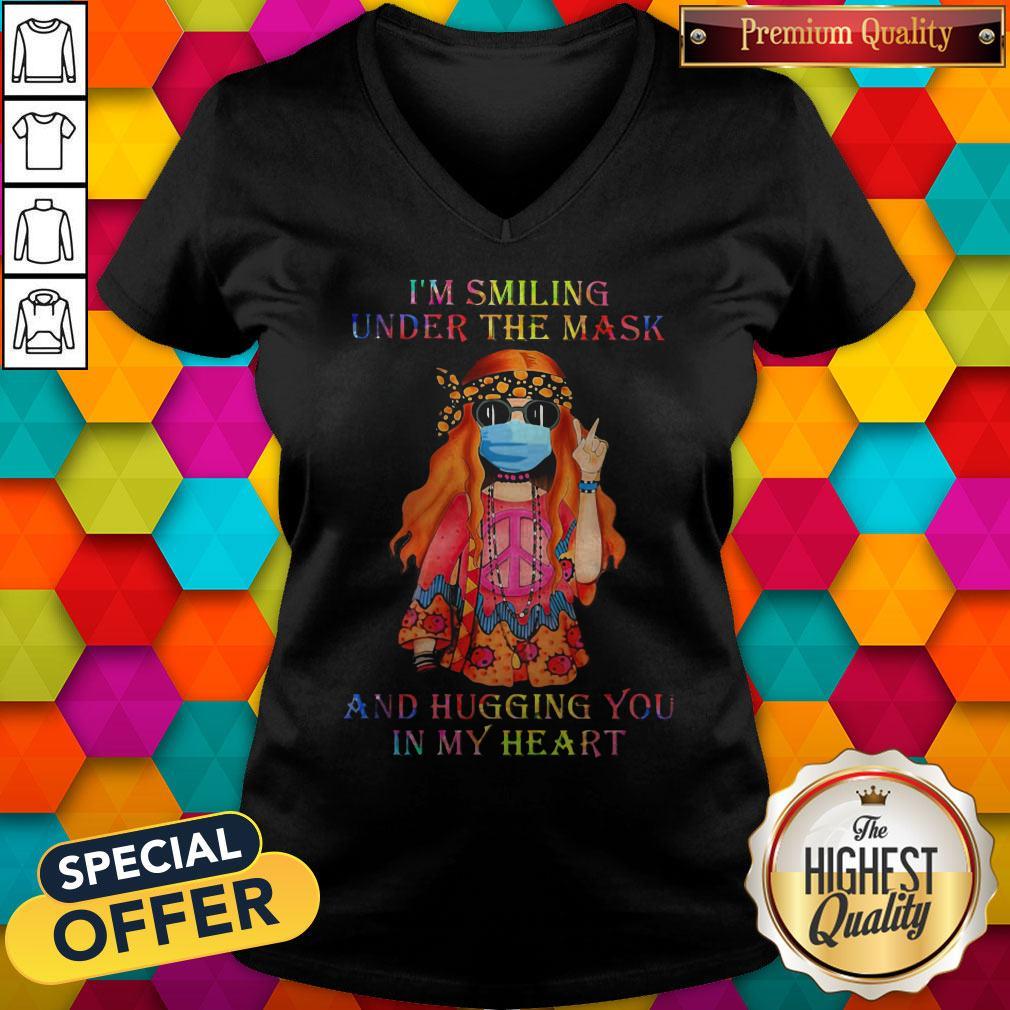 Girl Hippie Face Mask I'm Smiling Under The Mask And Hugging You In My Heart Shirt - Image 3