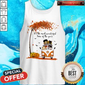 Alternative view of It's The Most Wonderful Time Of The Year Leaves Tree Pumpkins Bus Halloween Shirt