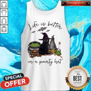 Alternative view of Life Is Better In A Pointy Hat Cat Witch Halloween Shirt