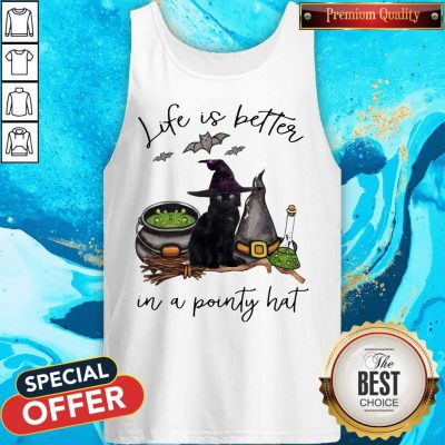 Alternative view of Life Is Better In A Pointy Hat Cat Witch Halloween Shirt