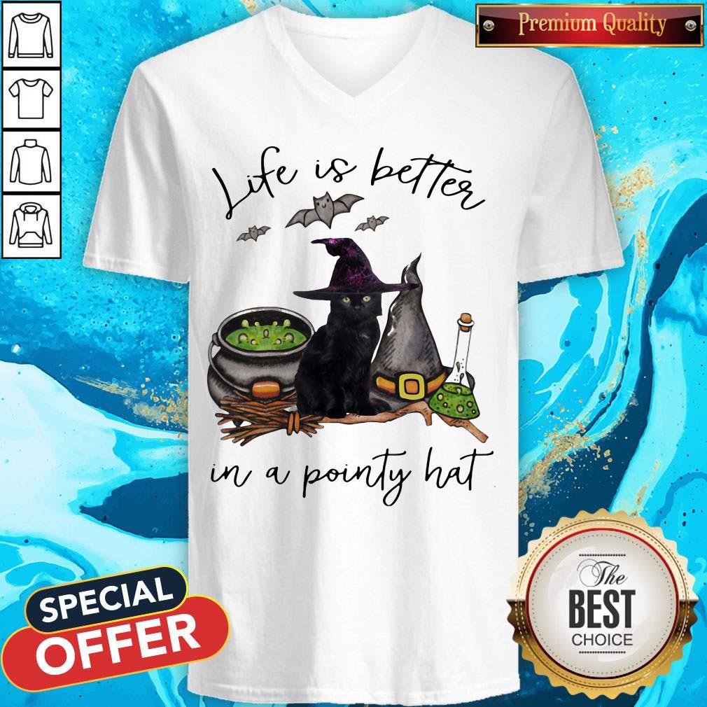 Life Is Better In A Pointy Hat Cat Witch Halloween Shirt - Image 3