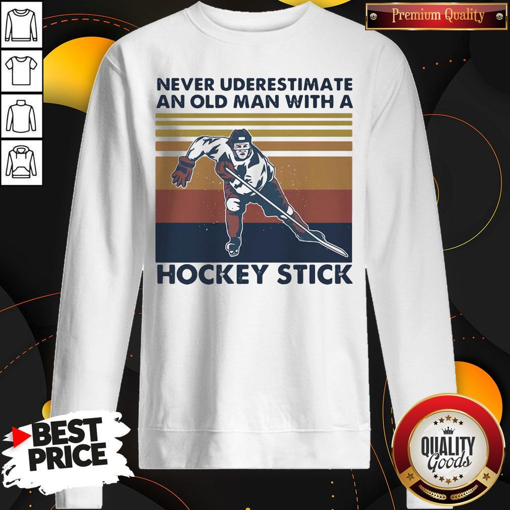Never Underestimate An Old Man With A Hockey Stick Vintage Retro Shirt - Image 5