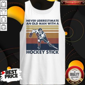 Alternative view of Never Underestimate An Old Man With A Hockey Stick Vintage Retro Shirt