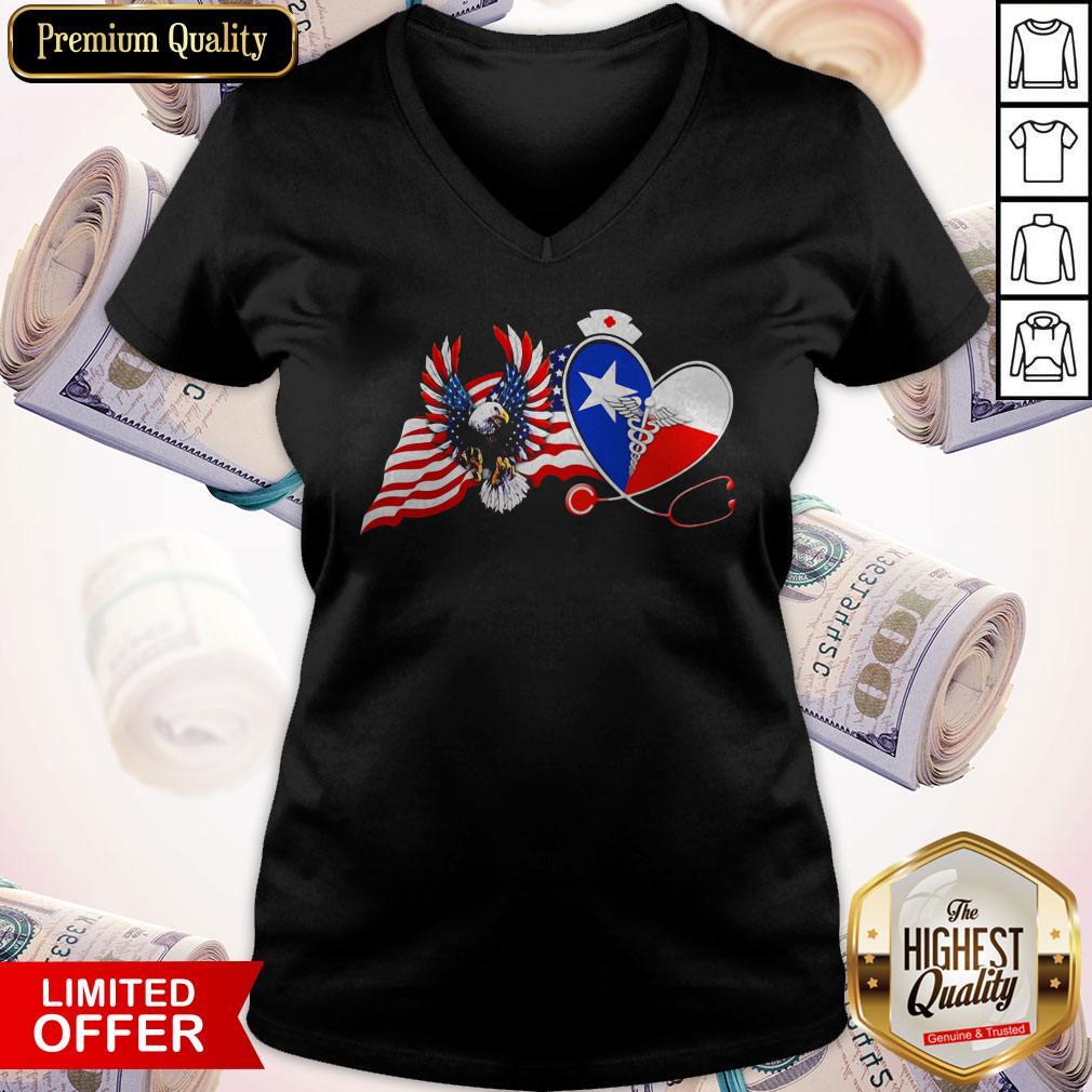 Top The Heart Nurse Eagle American Flag Shirt - Image 3