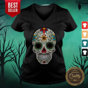 Floral Sugar Skull Day Of The Dead V-neck