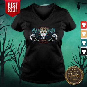 Sugar Skull Skeleton Girl Dia De Los Muertos Halloween V-neck