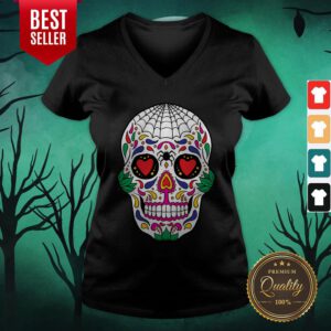 Colorful Mexican Sugar Skull Day Of The Dead V-neck