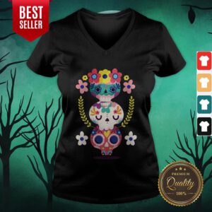 Triple Sugar Skull Colorful Day Of The Dead V-neck