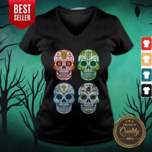 Sugar Skull Color Day Of Dead Dia De Muertos V-neck