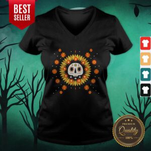 Sun Sugar Skull Dia De Los Muertos Day Dead V-neck