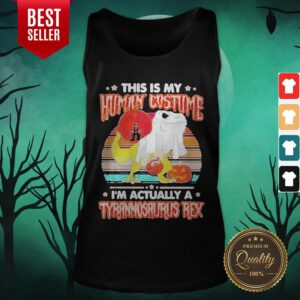 Alternative view of Dinosaur Ghost This Is Human Costume I'm Actually A Tyrannosaurus Rex Sunset Vintage Retro Halloween Shirt