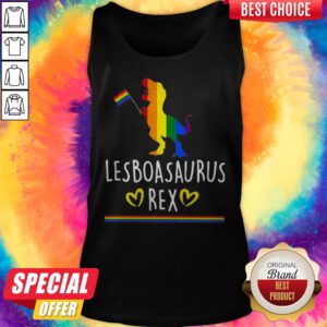 Alternative view of Funny Dinosaur T-rex Hold LGBT Flag Lesboasaurus Rex Shirt