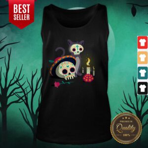 Cat With Sugar Skull Happy Dia De Muertos Day Of Dead Tank Top