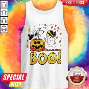 Charlie Brown Woodstock And Snoopy Boo Happy Halloween Tank Top