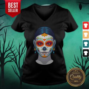Sugar Skull Woman Day Of The Dead Muertos V-neck