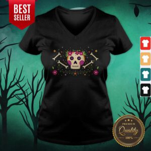 Sugar Skull Dia De Muertos Happy Mexico Holiday V-neck