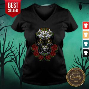 Sugar Skull In Flower Day Of Dead Dia De Muertos V-neck
