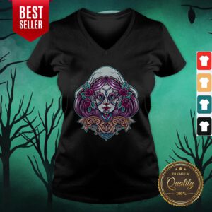 Sugar Skull Woman Day Dead Dia De Muertos Mexican Holiday V-neck