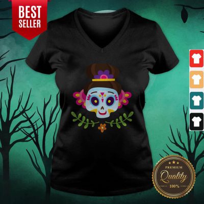 Sugar Skull Girl Day Dead Dia De Muertos V-neck