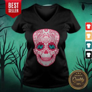 Pink Sugar Skull Day Of The Dead Muertos V-neck
