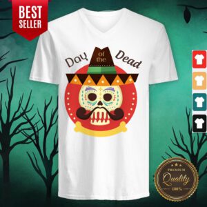 Day Of The Dead Sugar Skull In Mexican Holiday V-neck