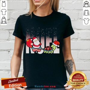 Awesome Merry Christmas Santa Claus Riding Turtle V-neck- Design By Handstee.com