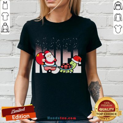 Awesome Merry Christmas Santa Claus Riding Turtle V-neck- Design By Handstee.com