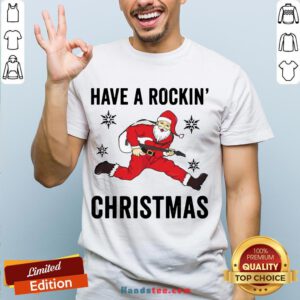 Funny Santa Playing Guitar Have A Rockin Christmas Sweaters Shirt- Design By Handstee.com