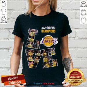 Happy Love Los Angeles Lakers 2020 Nba Finals Champions Signatures V-neck- Design By Handstee.com