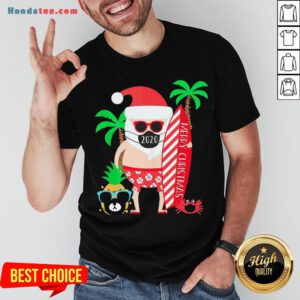 Happy Merry Christmas Surfing Santa With Mask Shirt- Design By Handstee.com