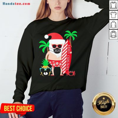 Happy Merry Christmas Surfing Santa With Mask Sweatshirt- Design By Handstee.com