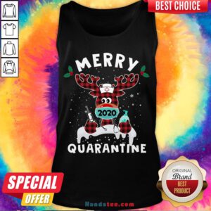 Happy Merry Quarantine Reindeer Wearing Mask Christmas Nurse Tank Top- Design By Handstee.com