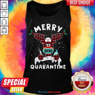 Happy Merry Quarantine Reindeer Wearing Mask Christmas Nurse Tank Top- Design By Handstee.com