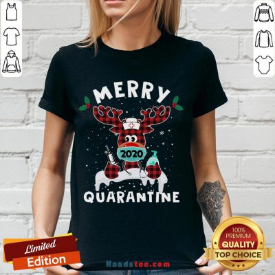 Happy Merry Quarantine Reindeer Wearing Mask Christmas Nurse V-neck- Design By Handstee.com