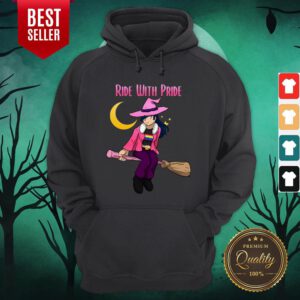 Ride With Pride LGBT Witch Funny Lesbian Halloween Hoodie
