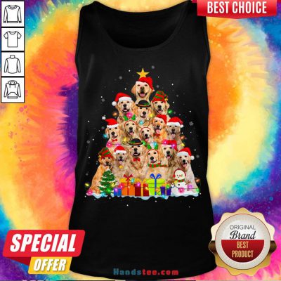 Hot Christmas Pajama Golden Retrievers Tree Xmas Gift Dog Lover Tank Top- Design By Handstee.com