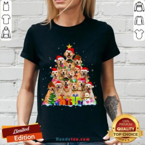 Hot Christmas Pajama Golden Retrievers Tree Xmas Gift Dog Lover V-neck- Design By Handstee.com