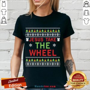 Original Jesus Take The Wheel Ugly Christmas V-neck- Design By Handstee.com