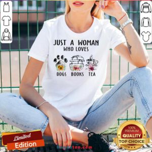 Premium Just A Woman Who Loves Paw Dogs Books Tea Flowers V-neck- Design By Handstee.com