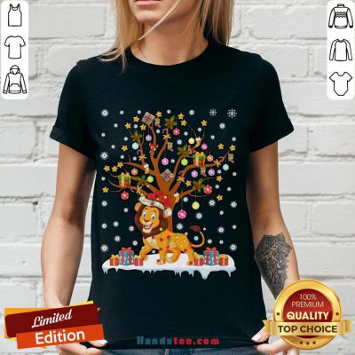 Pretty Lion Lighting Xmas Tree Lion Christmas V-neck- Design By Handstee.com