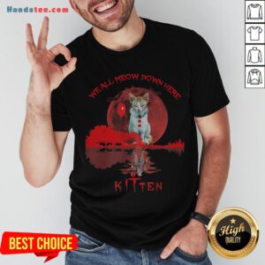 We All Meow Down Here Clown Cat Pennywise Kitten Moon Blood Halloween Shirt - Design By Handstee.com
